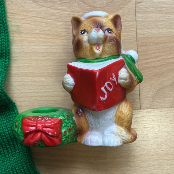 Vintage Christmas cat items- stocking and candle holder - Picture 2 of 9